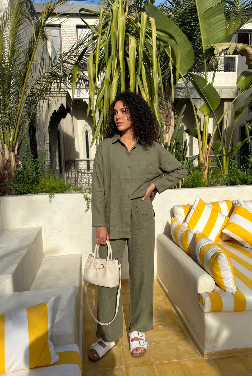 Women linen shirt - Olive Green