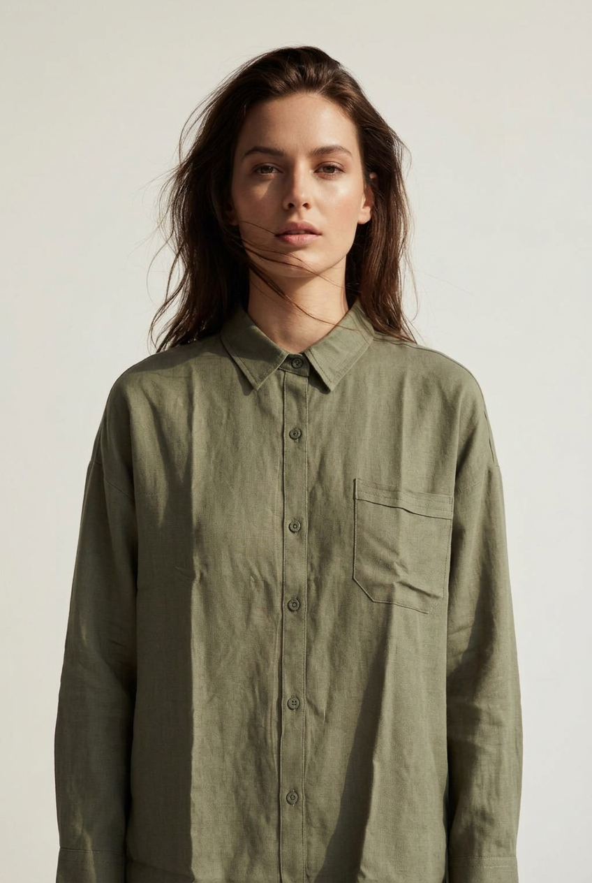 Women linen shirt - Olive Green