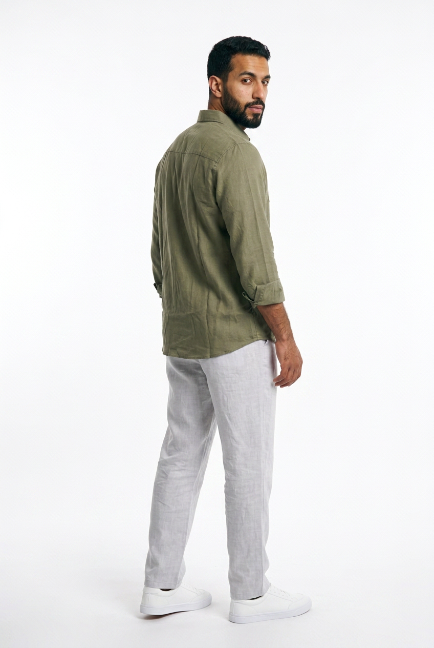Men linen shirt - Olive Green