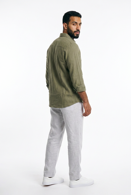 Men linen shirt - Olive Green