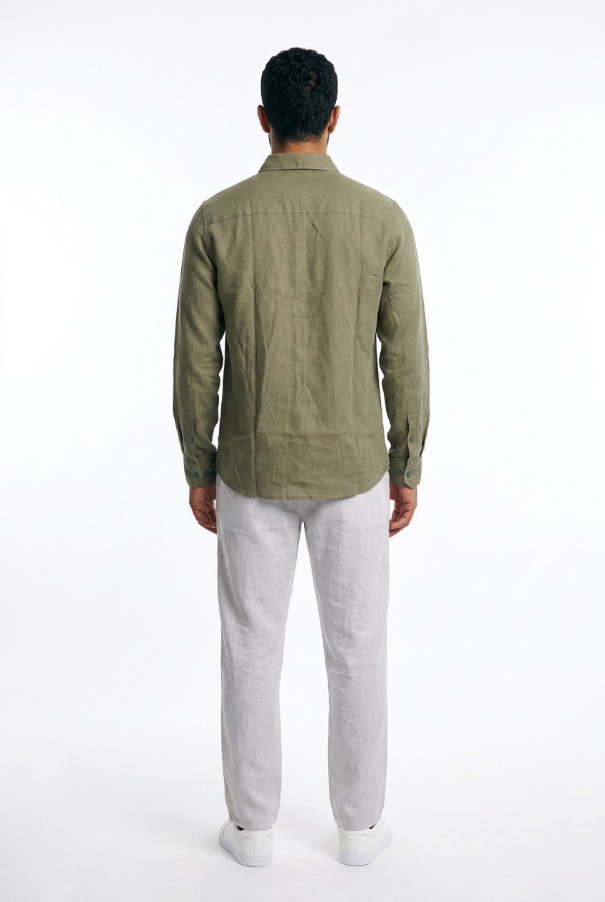 Men linen shirt - Olive Green