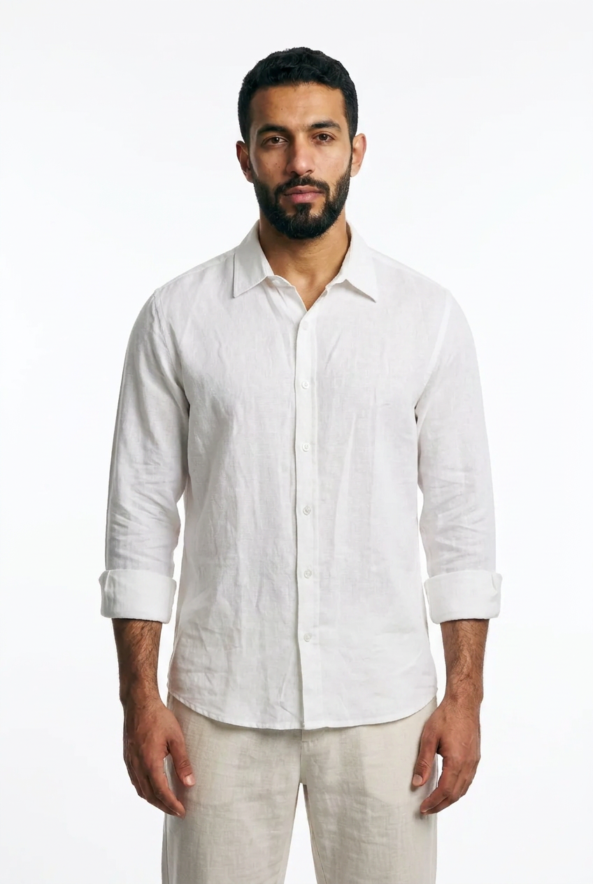 Men linen shirt - White